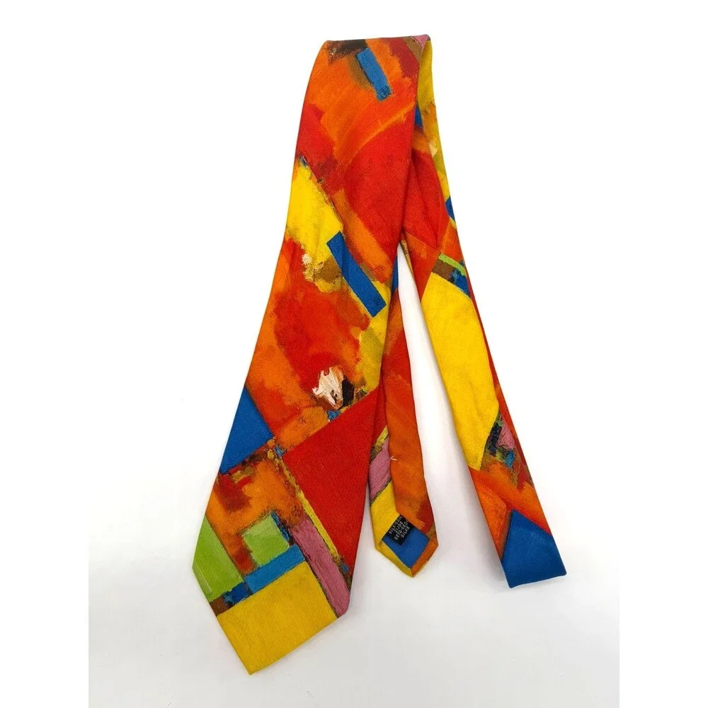 Art Institute of Chicago Abstract Silk Tie Made in Italy Vibrant Multi-Color - Picture 7 of 7